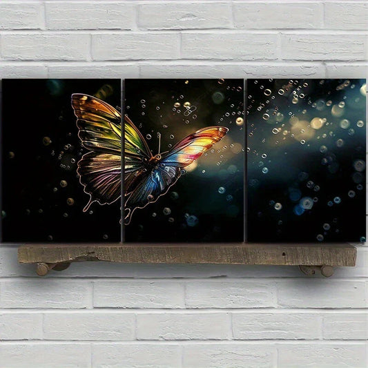 3pcs Vibrant Butterfly Animal Theme Metal Print Ready to Hang Art