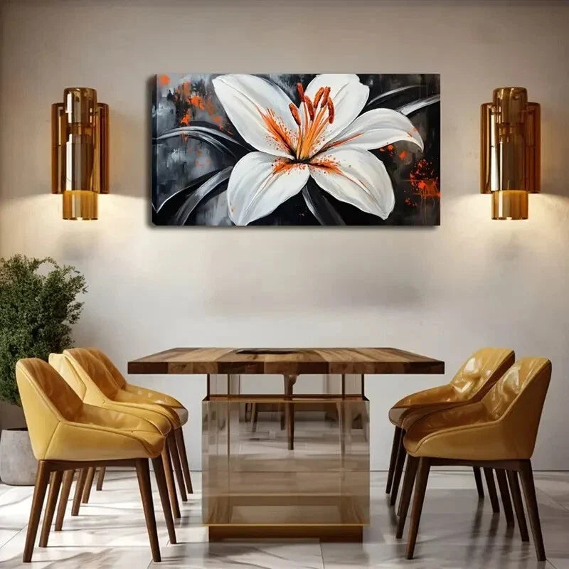 Vibrant White and Orange Flower Wall Art Canvas Office Home Room Framed 120x60cm