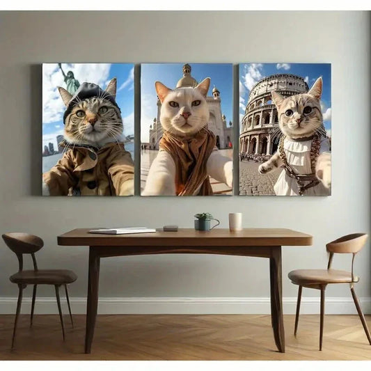3pcs Funny Animals Art Statue of Liberty Taj Mahal  Metal Print Ready to Hang Art