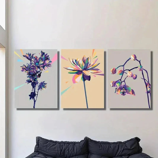 3pcs Flowers in pop art, purple orchids Metal Print Ready to Hang Art
