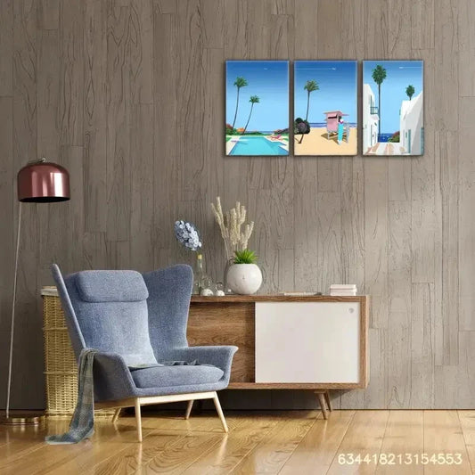 3pcs Blue Landscape Decoration Poster Scenery Metal Print Ready to Hang Art