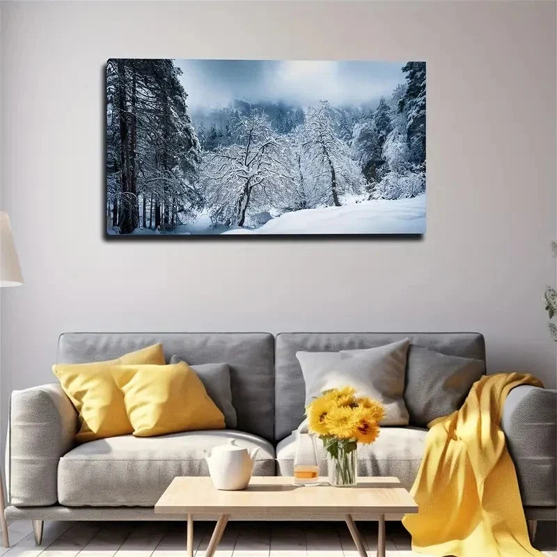 White Snow Winter Wall Art Canvas Office Home Room Framed 80x45cm