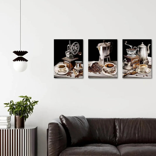 3pcs Vintage Coffee Bean Rustic Metal Print Ready to Hang Art