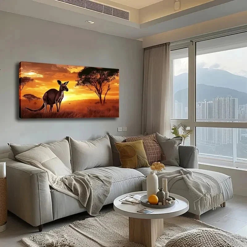 Vibrant Kangaroo Sunset Sky Wall Art Canvas Office Home Room Framed 120x60cm