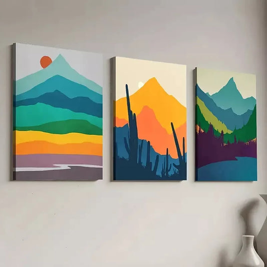 3pcs Modern Fashion Natural Mountain Landscape Wall Art Set Canvas Framed 40x60cm - High Quality Print 100% Australian Made Wall Canvas Ready to Hang