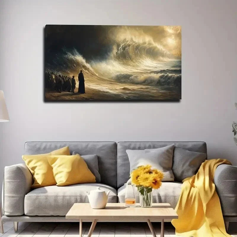 Rough Waves Crowd Scene Wall Art Canvas Office Home Room Framed 120x60cm