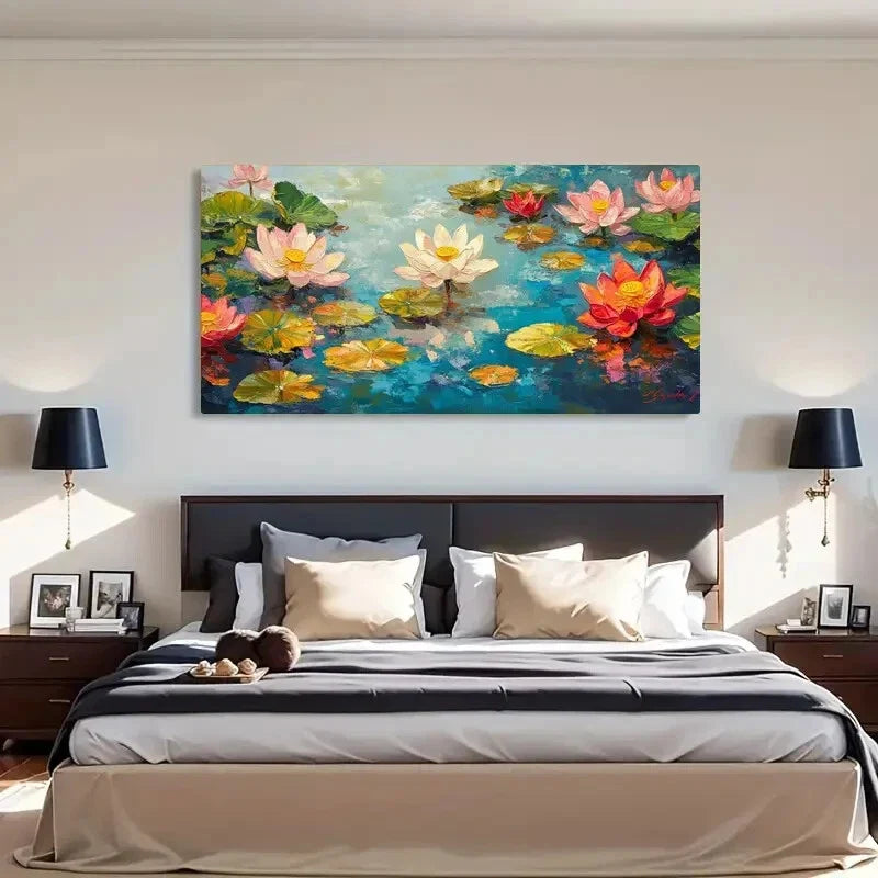 Lotus Flowers Pink Petals Lilie Wall Art Canvas Office Home Room Framed 80x45cm