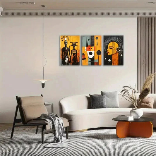 3pcs Display African Ethnic Murals, Abstract Metal Print Ready to Hang Art