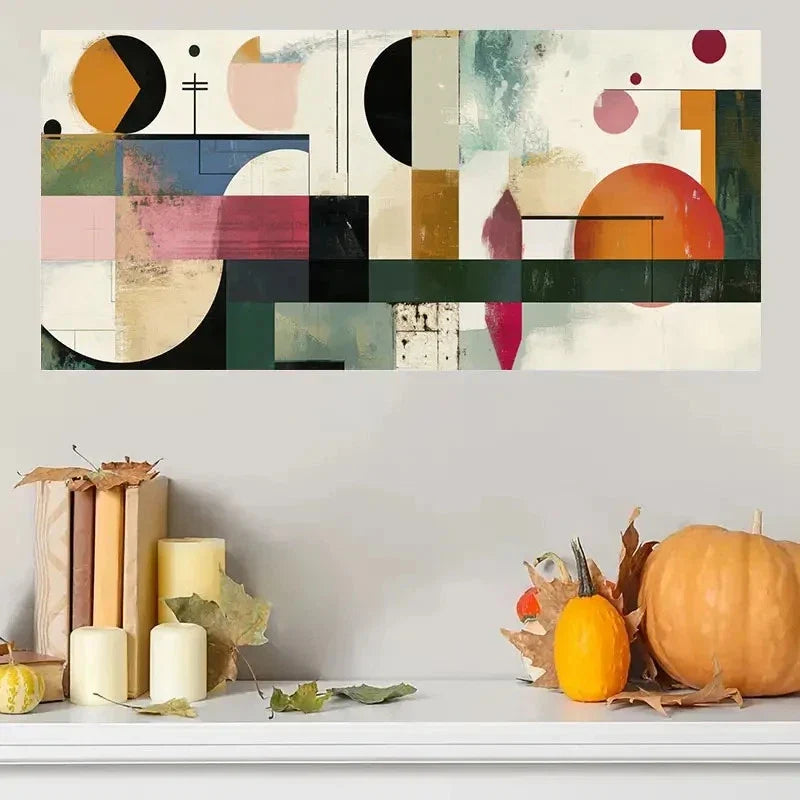 Vibrant Geometric Patterns Wall Art Canvas Office Home Room Framed 80x45cm