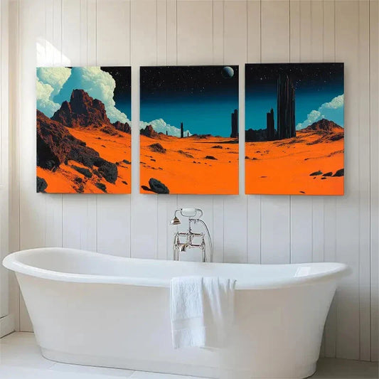 3pcs Futuristic Orange Desert Starry Sky Perfect Wall Art Set Canvas Framed 40x60cm - High Quality Print 100% Australian Made Wall Canvas Ready to Hang