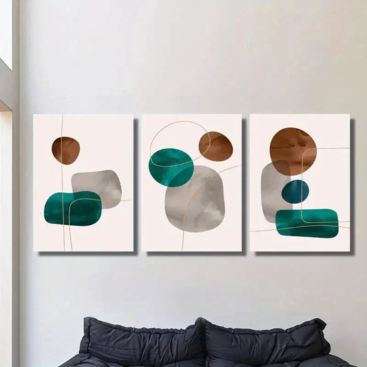 3pcs Modern Abstract Geometric Metal Print Ready to Hang Art