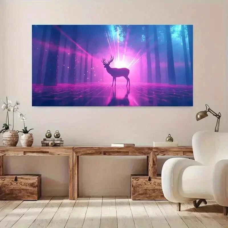 Enchanted Pink Forest Stag wall canvas office home room framed 120x60cm
