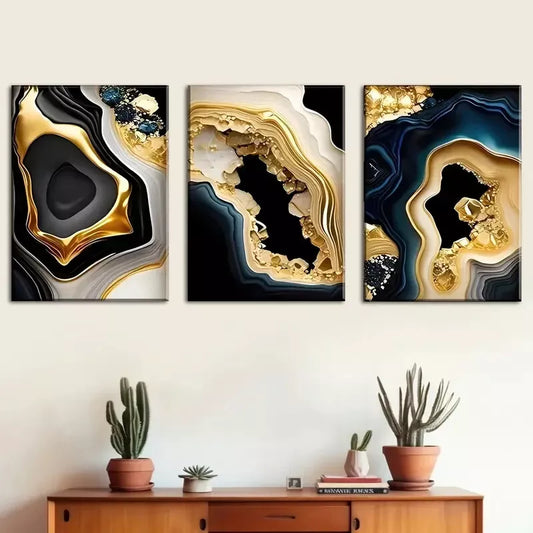 3pcs Nordic style light luxury abstract Golden    Wall Art Set Canvas Framed 40x60cm - High Quality Print 100% Australian Made Wall Canvas Ready to Hang