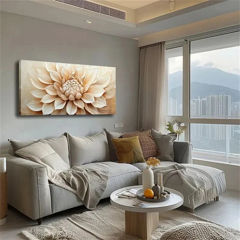 Elegant White Floral Design Wall Art Canvas Office Home Room Framed 120x60cm