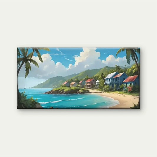 Beach Sky Palm Trees Blue Wall Art Canvas Office Home Room Framed 80x45cm