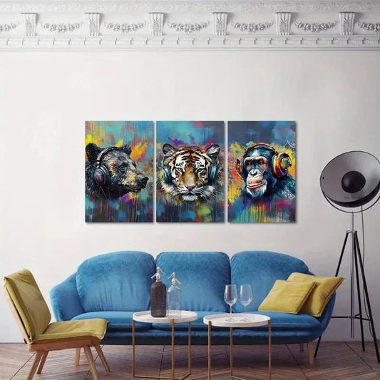 3pcs Funny Animal Poster Pop Street Metal Print Ready to Hang Art