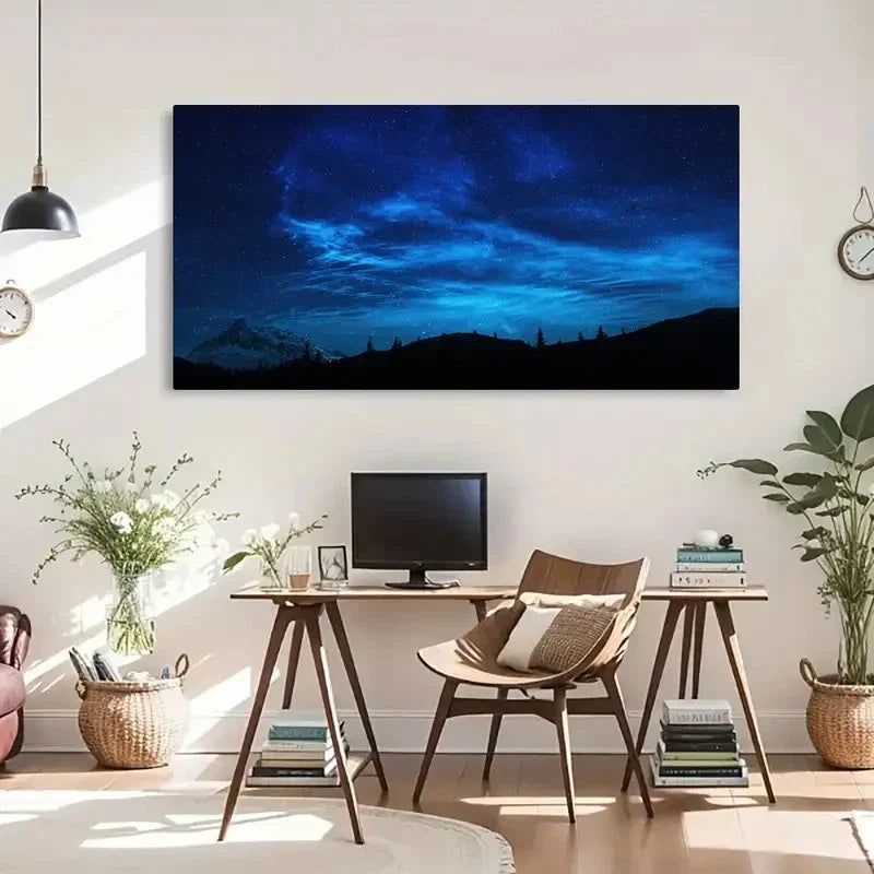 Night Scene Mountains Nature Wall Art Canvas Office Home Room Framed 120x60cm