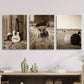 3pcs  Vintage Highland Cow & Guitar Wall Art Set Canvas Framed 40x60cm - High Quality Print 100% Australian Made Wall Canvas Ready to Hang