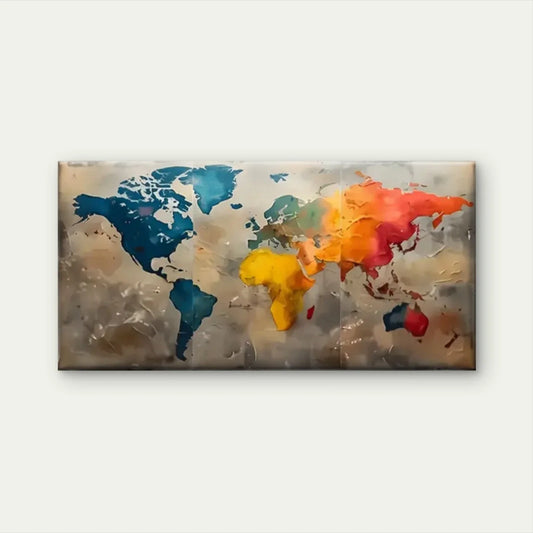 Vibrant World Map Modern Wall Art Canvas Office Home Room Framed 80x45cm