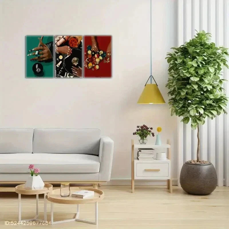 3pcs 8 Ball Art Snooker Art Black Girl Fashion Art Metal Print Ready to Hang Art