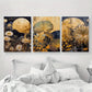 3pcs Modern Gold Moon and Flowers Metal Print Ready to Hang Art