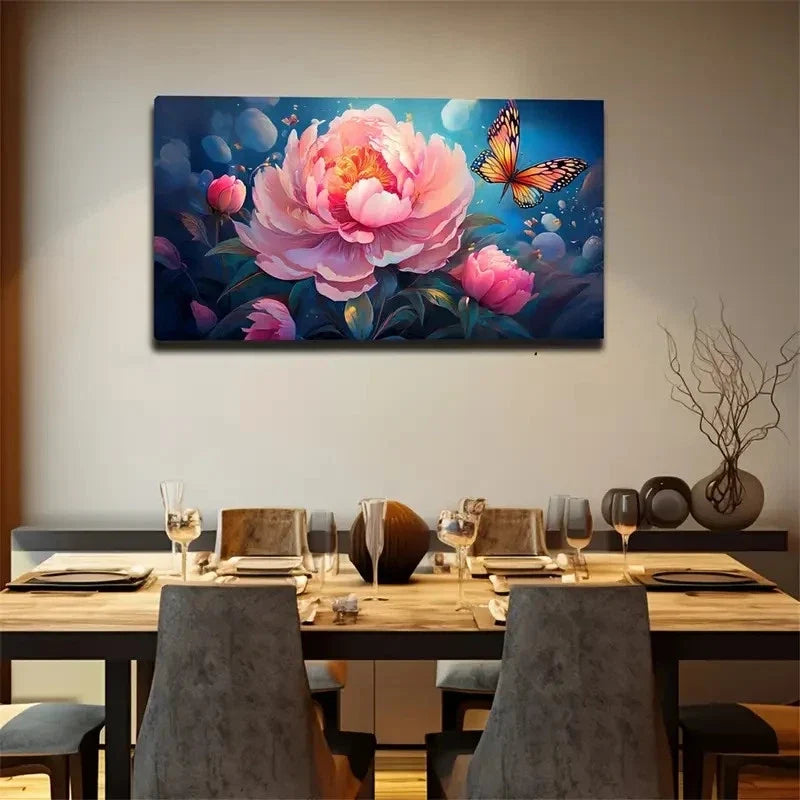 Modern Floral Butterfly Décor Wall Art Canvas Office Home Room Framed 120x60cm