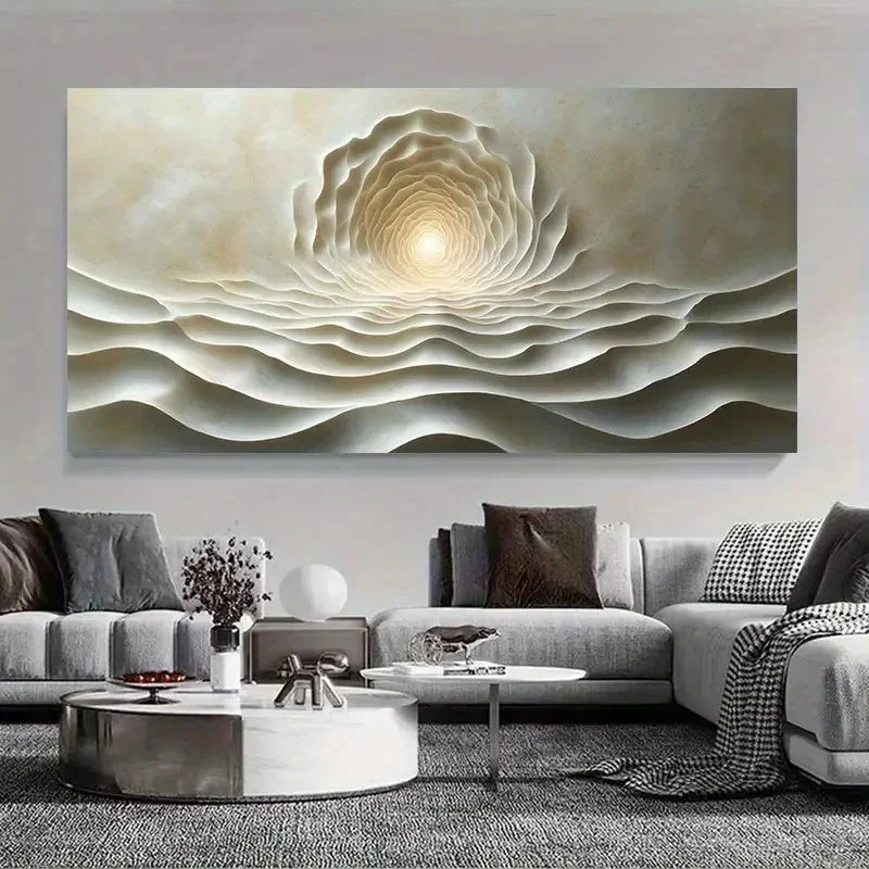 Simple And Luxurious Beige Wavy Wall Art Canvas Office Home Room Framed 120x60cm