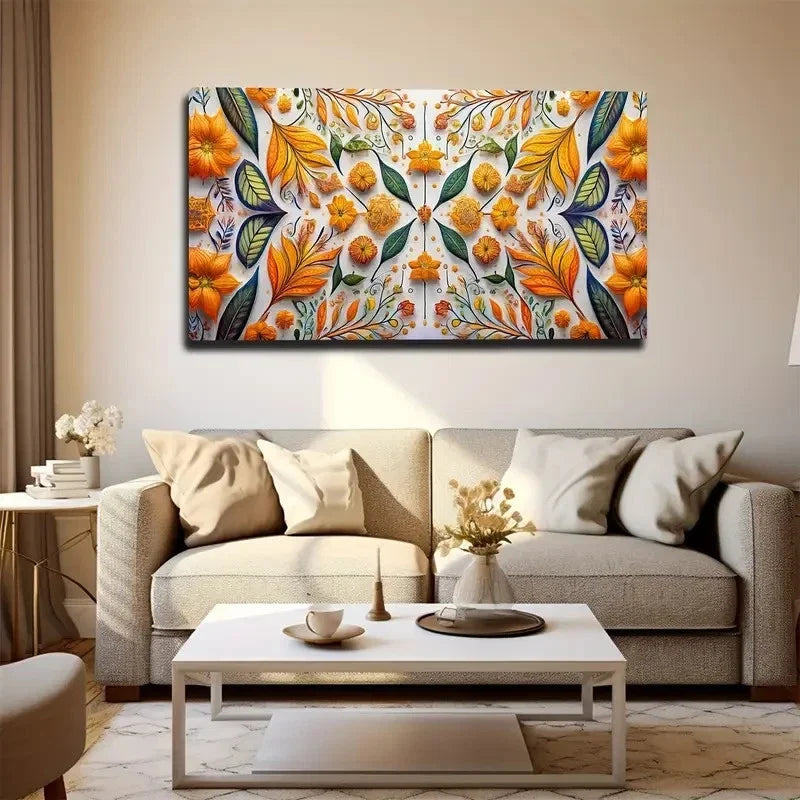 Vibrant Floral Mandala Design Wall Art Canvas Office Home Room Framed 80x45cm