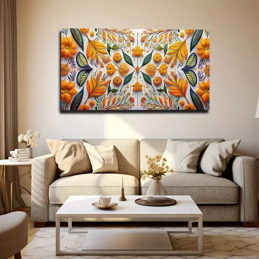 Vibrant Floral Mandala Design Wall Art Canvas Office Home Room Framed 80x45cm
