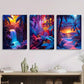 3pcs Tropical Waterfall, Jungle Sunset Metal Print Ready to Hang Art