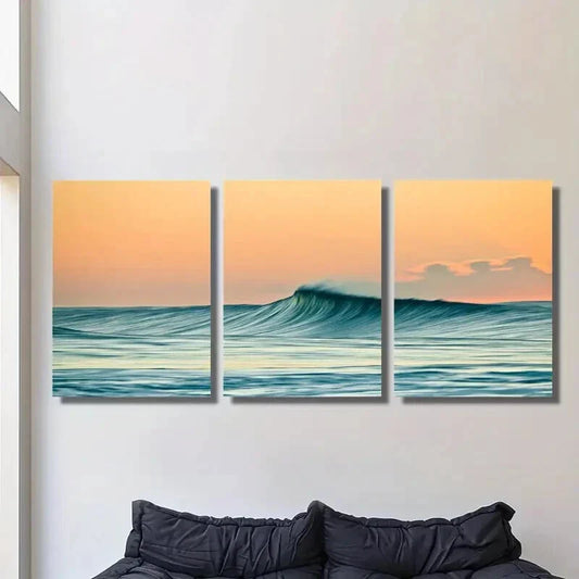 3pcs waves, sky, nature landscape art, Metal Print Ready to Hang Art