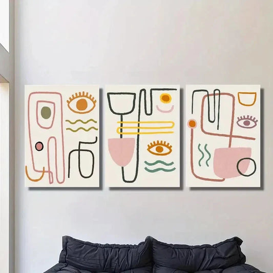 3pcs painting of human face, minimalist line Metal Print Ready to Hang Art