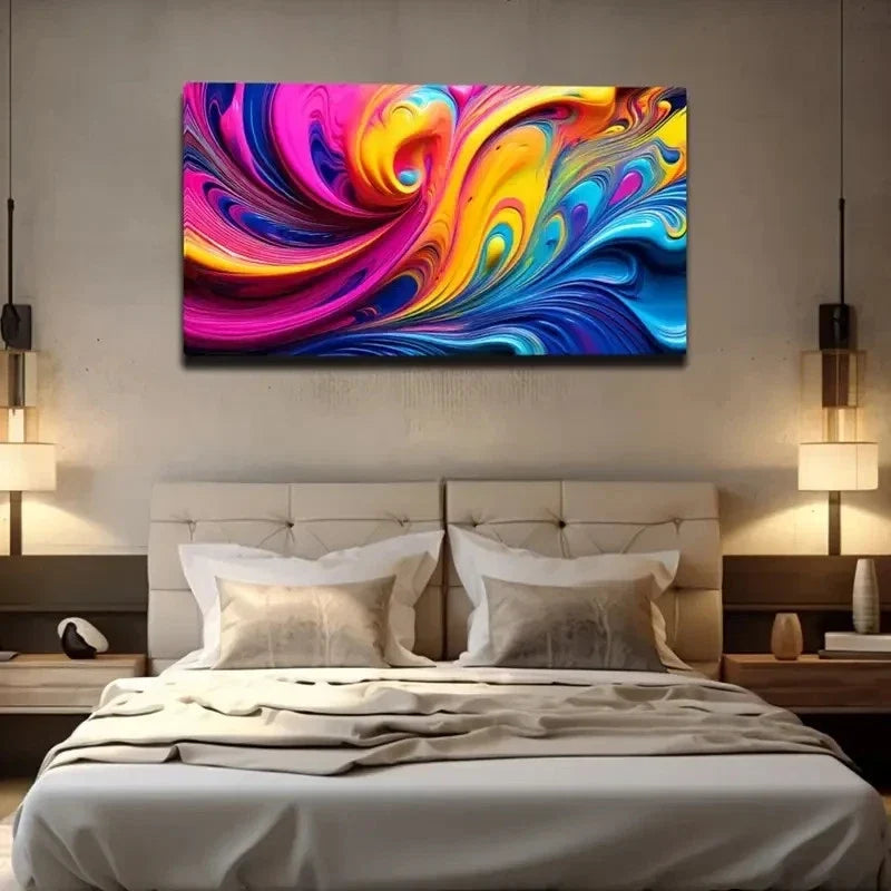 Vibrant Abstract Swirl Wall Art Canvas Office Home Room Framed 80x45cm