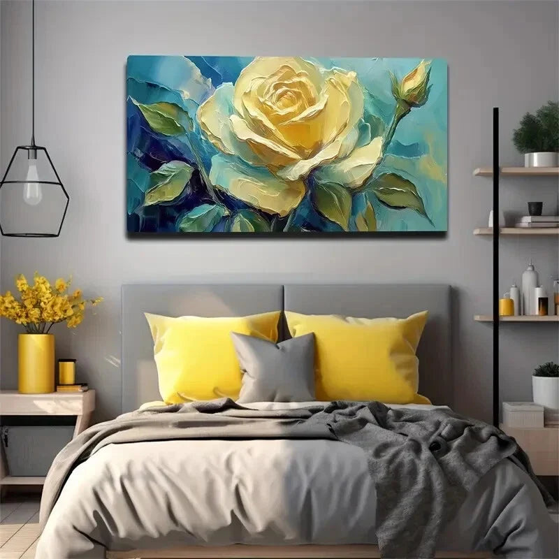 Vibrant Blooming Rose Green Wall Art Canvas Office Home Room Framed 120x60cm