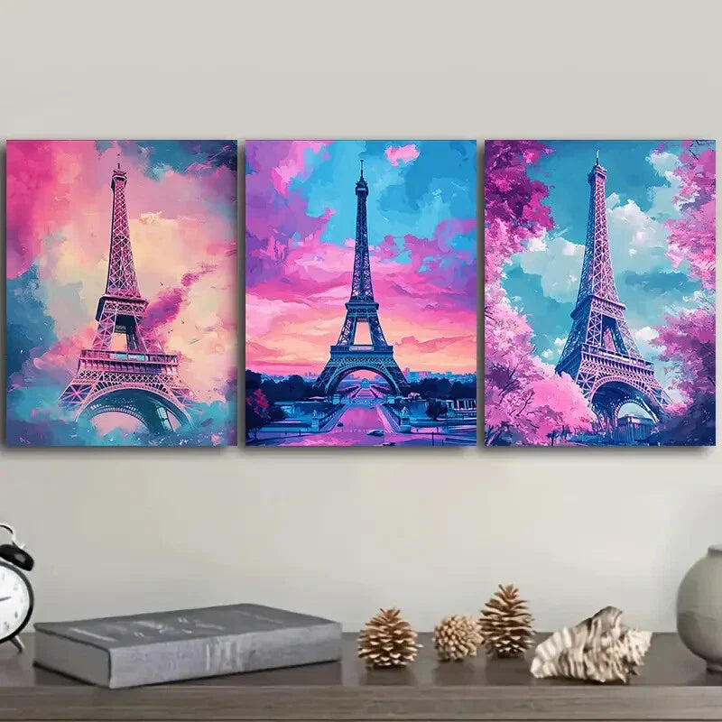 3pcs  Eiffel Tower in Paris Wall Art Set Canvas Framed 40x60cm - High Quality Print 100% Australian Made Wall Canvas Ready to Hang