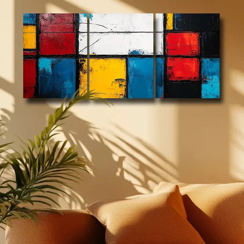 3pcs Modern Abstract Bold Colors, Textured Finish Metal Print Ready to Hang Art