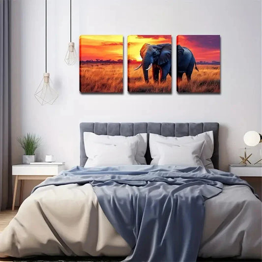 3pcs Elephant colorful painting Wall Art Set Canvas Framed 40x60cm - High Quality Print 100% Australian Made Wall Canvas Ready to Hang