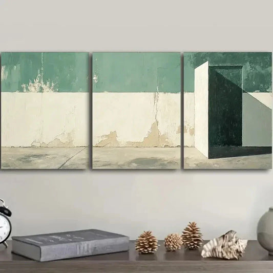 3pcs  A picture of a green and white wall Metal Print Ready to Hang Art