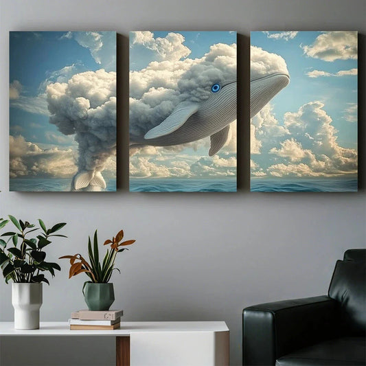 3pcs Cloud and Whale Paintings Metal Print Ready to Hang Art
