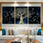3pcs Golden Tree and Bird Golden Blue Metal Print Ready to Hang Art