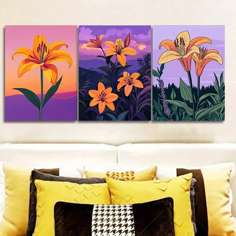 3pcs Featuring Orange Lilies Nature Flowers   Wall Art Set Canvas Framed 40x60cm - High Quality Print 100% Australian Made Wall Canvas Ready to Hang