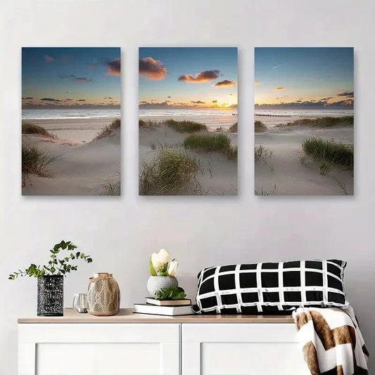 3pcs Beautiful Sunset Beach Serene Ocean Metal Print Ready to Hang Art