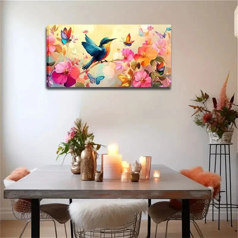 Realistic Bird on Branches Wall Art Canvas Office Home Room Framed 80x45cm