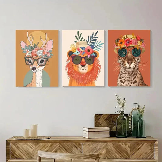 3pcs Baby Animals Cute Animals Metal Print Ready to Hang Art