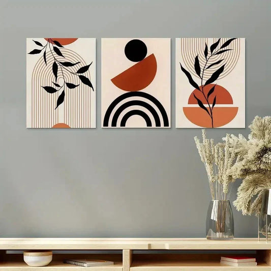 3pcs Mid Century Modern Neutral Color Designs Metal Print Ready to Hang Art