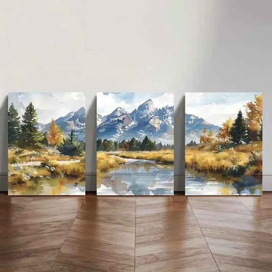 3pcs Grand Teton National Park Triptych Canvas Metal Print Ready to Hang Art
