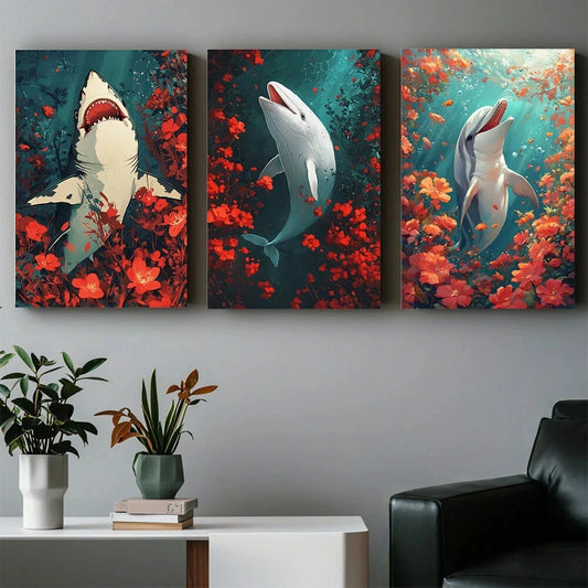3pcs Dreamy Underwater Creatures Metal Print Ready to Hang Art