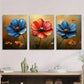 3pcs Colorful Flowers Red and Blue Metal Print Ready to Hang Art