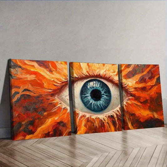 3pcs Striking Eyeball Design with Vibrant Flames Wall Art Set Canvas Framed 40x60cm - High Quality Print 100% Australian Made Wall Canvas Ready to Hang