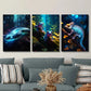 3pcs Blue glowing snake in the forest, Metal Print Ready to Hang Art